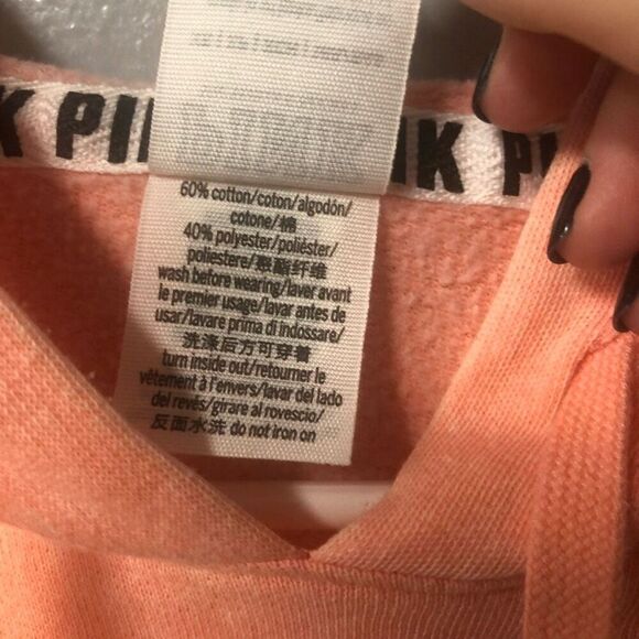 victoria’s secret pink peach/pink cropped hoodie size xs cotton/poly blend - Picture 3 of 8
